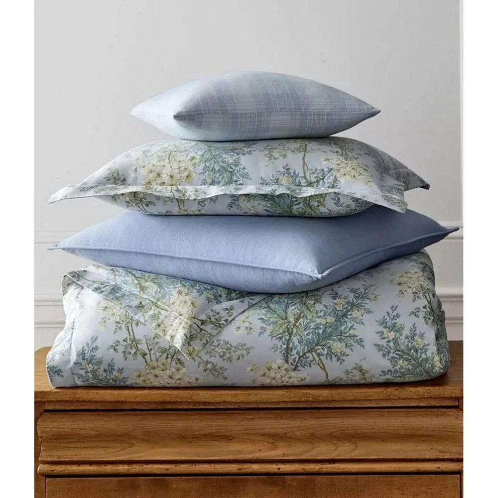 LAUREN RALPH LAUREN Sadie Floral 3-Pc. Comforter Set King $385 Cotton Blue READ